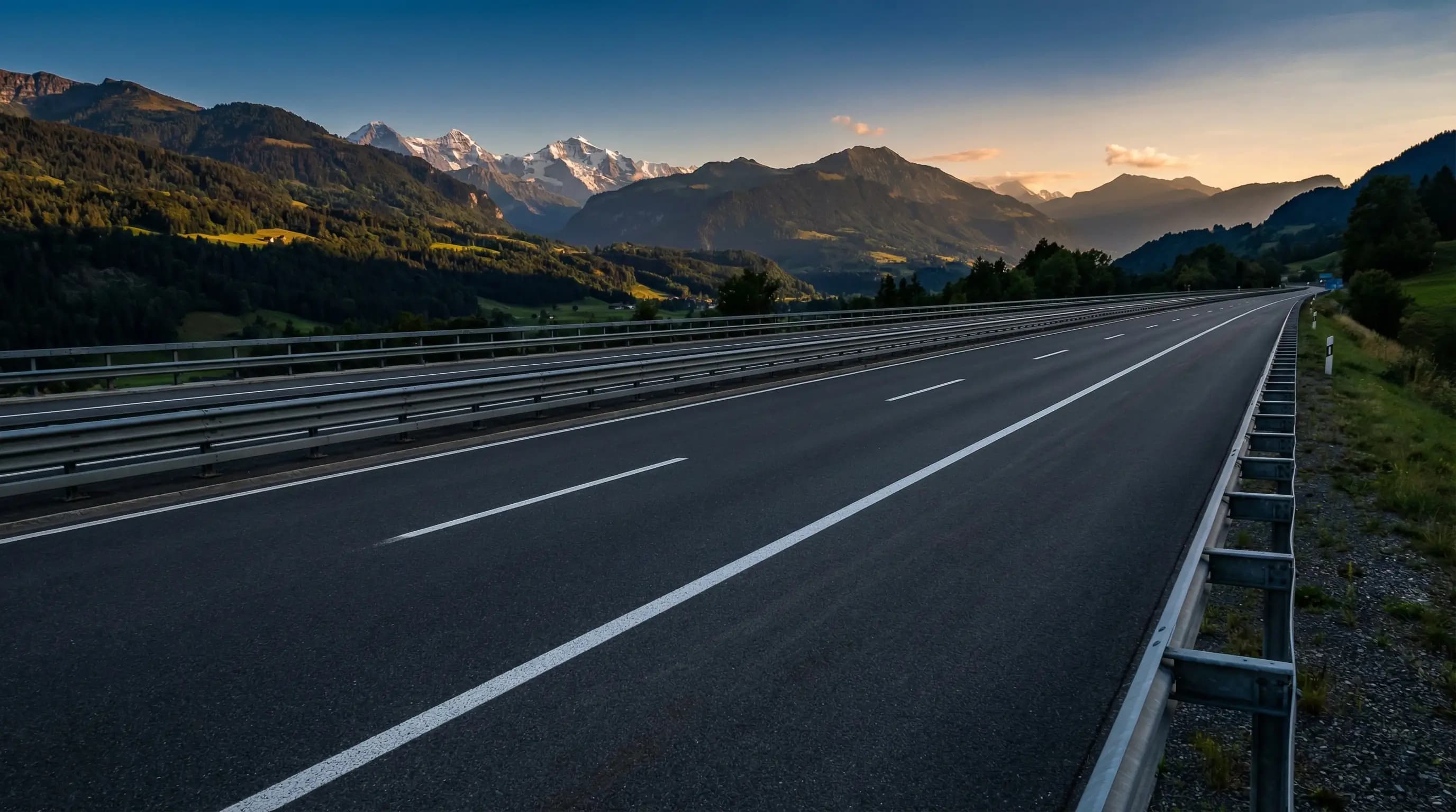 A motorway with a road sign in the background.